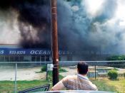 A warehouse fire destroyed the headquarters of Ocean Quest Pools by Lew Akins, but the Belton, Texas, company quickly began rebuilding. All employees, including Service Manager Aaron Reynolds (above) were evacuated in time. There were no injuries.