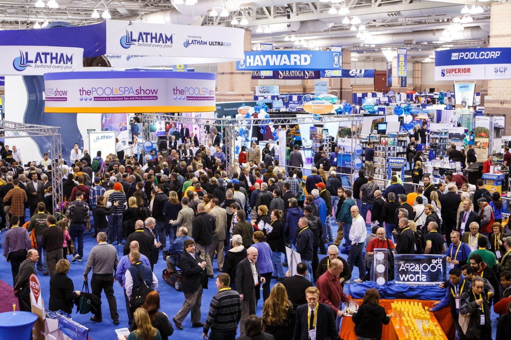 On exhibit: Attendees enter the show floor at the Atlantic City 
Convention Center to check out the latest pool and spa products and 
services.