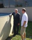 The grand tour: Congressman Paul Tonko checks out a Radiant pool with Collin Sirco, vice president of operations, on a recent tour of the company’s manufacturing facility in Albany, N.Y.