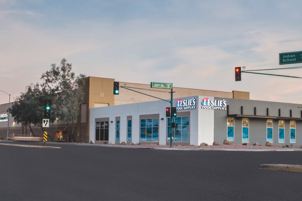 The new concept store is located next to Leslie's Poolmart Inc. corporate headquarters.