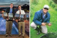 Winners: Matt and Andy Lusk (L-R) proudly hold their company's 2014 NESPA design awards. In photo on the right, Matt fishes on the River Test in England, known worldwide for its excellent trout fly fishing.
