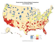 This heat map shows the activity levels in various markets throughout the U.S. Red indicates busier areas, while blue is slower.