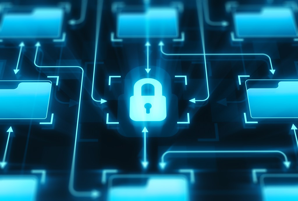 Lock and folders on digital display. Secure system concept.