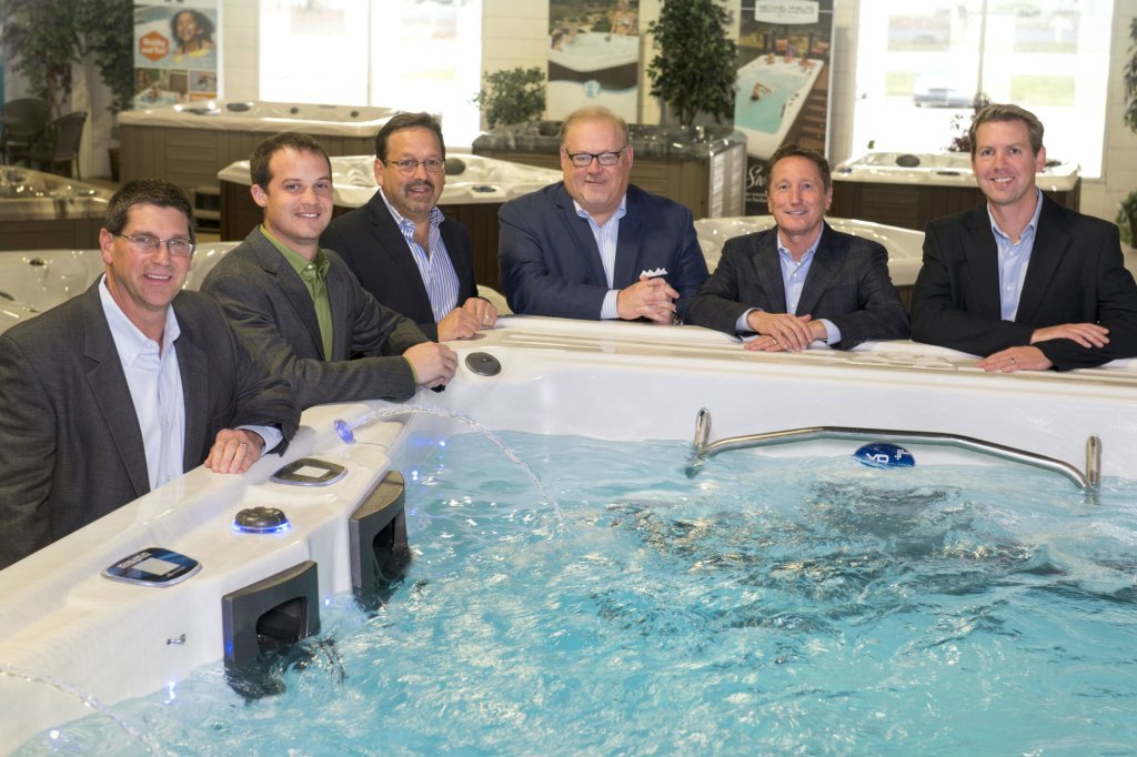 Master Spas' executives (l-r): Mike Rees, vice president of manufacturing; Nathan Coelho, vice president of engineering; Sam Badiac, vice president; Bob Lauter, CEO; Terry Valmassoi, president; and Kevin Richards, vice president of marketing and sales.