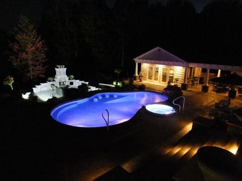 Johnson Pools & Spas of Owego, NY brought a simple L-shaped pool up to date with a free-form vessel featuring luxurious amenities such as bar stools and a radius bench.