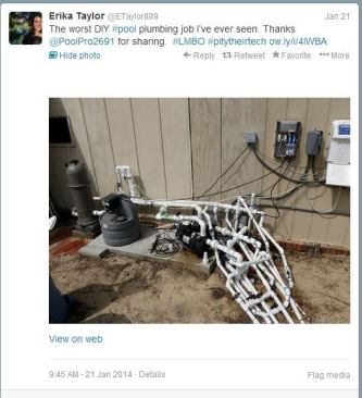 Believe it or not, this doozy retweeted by @poolspanews editorial director @ETaylor889 via @PoolPro2691 is not doctored! Have you ever encountered such an outlandish plumbing job in your travels? Better yet, did you take a photo of it? If so, share it on Twitter and be sure to include #PSNSocialService in your comment. #PSNSocialService