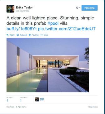 @poolspanews editorial director @ETaylor889 sure knows how to pick them. This  modern geometric home wouldn't be complete without the clean lines of this sophisticated and sleek swimming pool.  The shining example of pool perfection really has us excited for our upcoming 2014 Masters of Design Awards, to be announced in the August 15 issue. In the meantime, catch up on some winners from years' past at poolspanews.com/mastersofdesign. #PSNSocialService