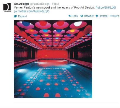 Pool meets Pop Art in this one shared by 
@FastCoDesign. Sadly, this swimming pool area by Danish designer Verner Panton in 1969 was destroyed by a fire but the image lives on as an example of just how magical swimming pools can be. #PSNSocialService