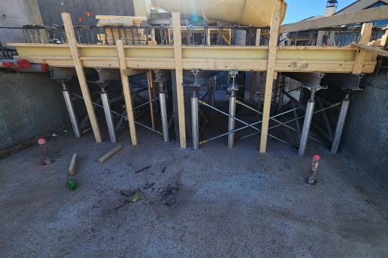 Shoring and forming for the bridge between the river and surf simulator intake.