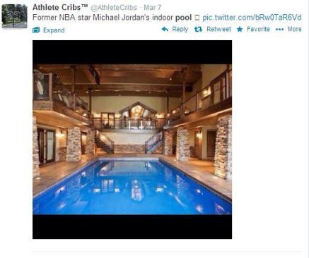 ...this stunning indoor pool belonging to perhaps the most famous of all basketball players, the great Michael Jordan. Thanks to 
@AthleteCribs we can compare this to the one Dwyane Wade gets to enjoy (shown in previous picture). What style do you like better? #PSNSocialService