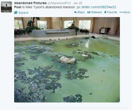 Several questions come to mind when we look at this picture shared by 
@AbandonedPict of the pool inside Iron Mike Tyson's abandoned Ohio mansion. For starters, how does this even happen? And how long did it take for the new owners to clean up the mess? One photographer captured a ton of images back in 2007 of the pool and other areas of the 5-bedroom mansion and also outlined what he believes led to the demise of the property after Tyson filed for bankruptcy and abandoned the home in the late 90s. Read the unusual story and view the gallery 
here. #PSNSocialService