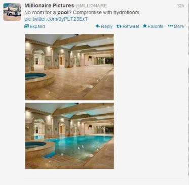 We first saw  
@Hydrofloors_com  during the 2013  
@poolspapatio  expo, but now the product has clearly caught the eye of Twitter user  
@MILLIONAIRE . #PSNSocialService
