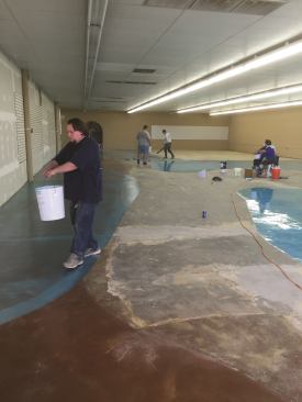 B&L Pools employees applied an epoxy finish to the floor.