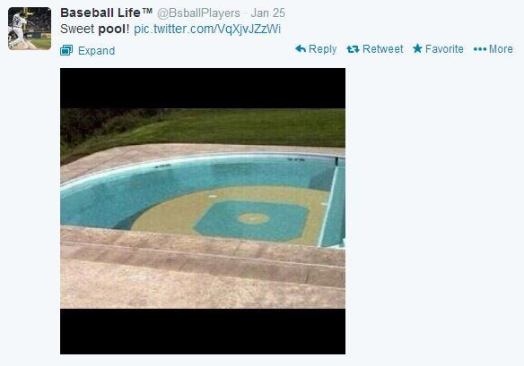 From Liberace's pool in the form of a 
grand piano to the award-winning one we just showed you cleverly designed like a violin, pools shaped in the form of objects is not new. But it's still fun when you come across one, like this picture shared by 
@BsballPlayers. It's certain to hit a homerun for fans of the sport. Have you even designed a pool with an unusual shape or design? If so, we want to know. #PSNSocialService