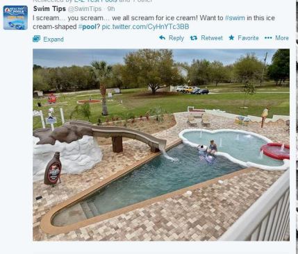 So far, we've seen pools in the shape of a violin, a baseball field, even a foot. But we couldn't resist this tasty treat shared by 
@SwimTips. The Ice Cream "Sweet Water" swimming pool at the Sweet Escape 10-bedroom estate just outside Orlando, Fla., is allegedly the only one of its kind in the world. Check out more pictures and read all about the unique property 
here. It could just prepare you for the next time one of your customers asks you for a really unique pool design! #PSNSocialService