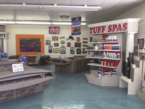 Spas were brought into display after the soft opening as part of the store's completion.