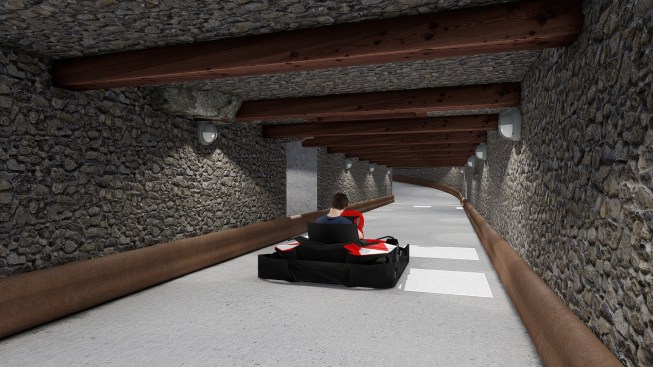 Part of the go-kart track runs directly beneath the lazy river.