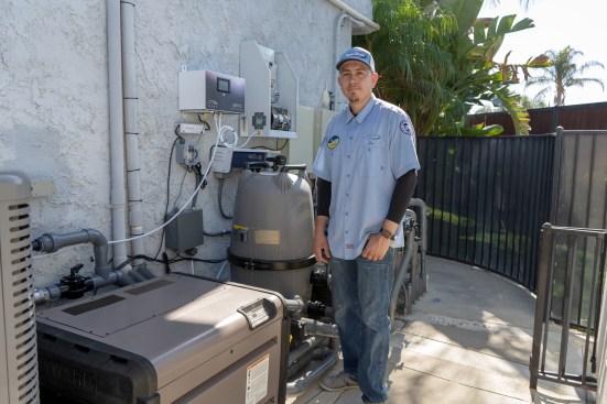 PureSwim employee Joe Corral installed the equipment in Gallo's backyard.