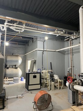 One of the indoor equipment vaults; artificial rockwork on one of the grottos.