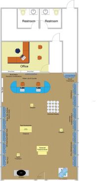 Plan for success: The most common floor plan PoolCorp does is for the specialty pool supply store, without additional product categories. This example shows one way to update the look of that type of store.