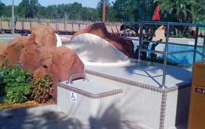 Sound back-up: Pools

measuring more than 300 perimeter feet need a second form of

disabled access, which can include transfer walls and transfer

systems. The primary access must be provided by a sloped entry or

lift.