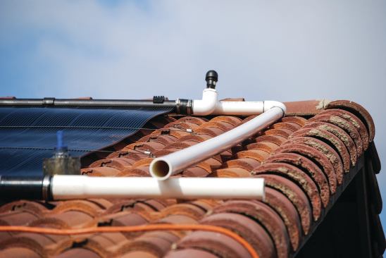 8) The return line comes down from the top of the collectors to where the intake pipe brings filtered water from the equipment pad.